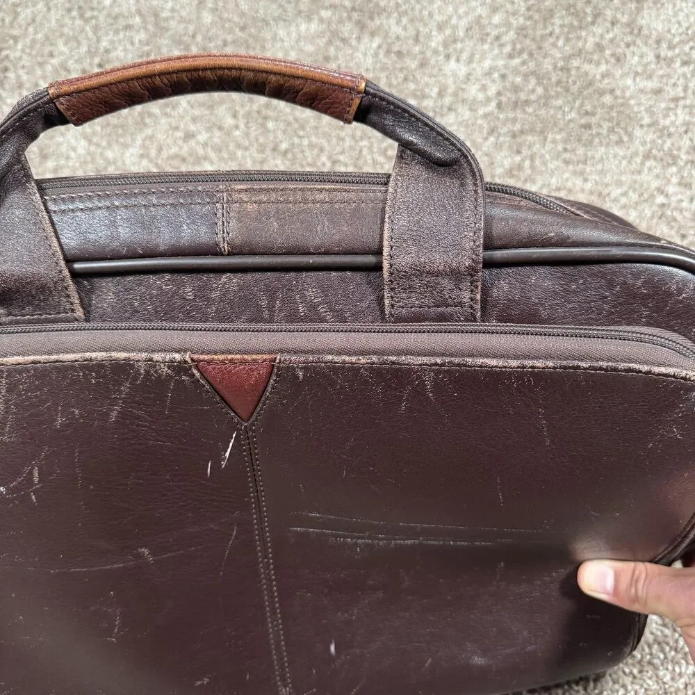 Johnston & Murphy Brown Leather Business Case Mens Laptop Shoulder Strap